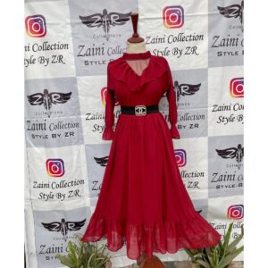 Beautiful chiffon fabric with elegant frill style maxi with stone channel belt