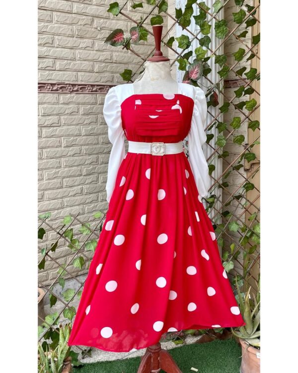 Beautiful Polka Dot Red & White Turkish Chiffon Maxi - Image 3