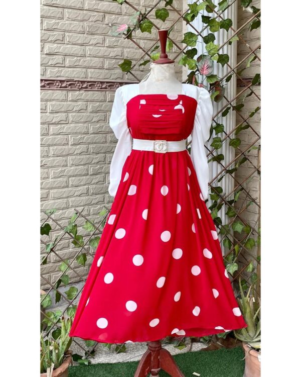 Beautiful Polka Dot Red & White Turkish Chiffon Maxi