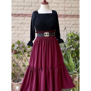 Elegant korean Smoked Style with Separate skirt with stone Channel belt