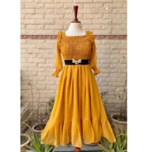 Flawless Chiffon smoked Style with frill mustard color