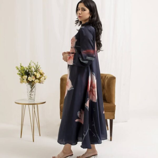 Flower Frock in Silk - Imported Printed Silk Stuff, for all four season long frock, to glance your beaut - Image 4