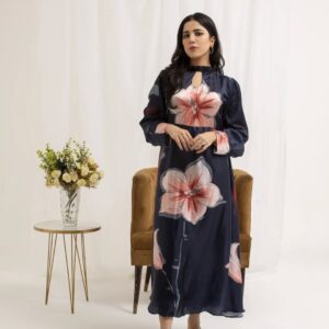 Flower Frock in Silk - Imported Printed Silk Stuff, for all four season long frock, to glance your beaut