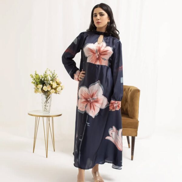 Flower Frock in Silk - Imported Printed Silk Stuff, for all four season long frock, to glance your beaut - Image 2