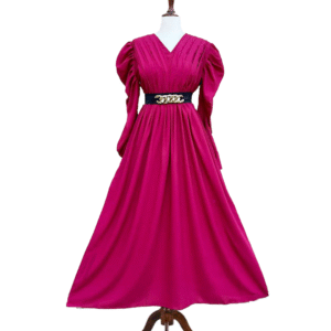 Gorgeous pink Italian Georgett fabric plated Style with chain Belt.