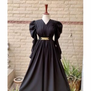 Gorgeous black Italian Georgett fabric plated Style with chain Belt.