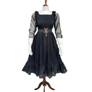 Gorgeous long Net fabric Maxi with Net Frill with Elegant L-V Chain belt with attached inner