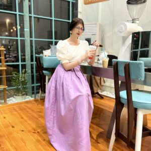 Style Set purple White Model Shoot skirt&shirt