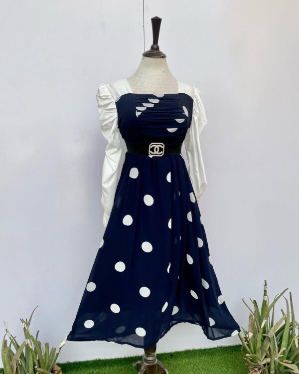 beautiful Turkish chiffon fabric flair frock with chanal ilastic belt.. - Image 3