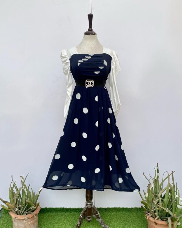 beautiful Turkish chiffon fabric flair frock with chanal ilastic belt..