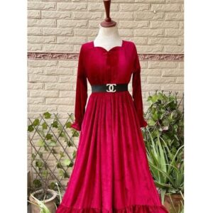 Turkish Velvet Stuff with out experimental beautiful Design with frill and Stone Channel belt