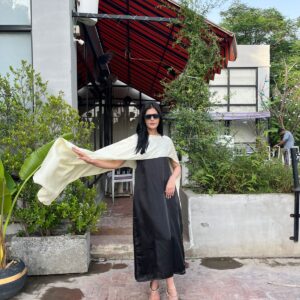 Monochrome Elegance Maxi Dress
