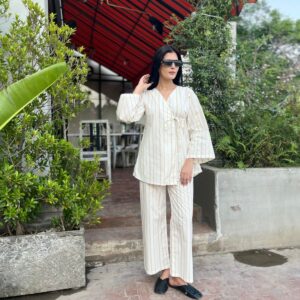 2 pc Luxury ready to wear Striped Elegance Ensemble