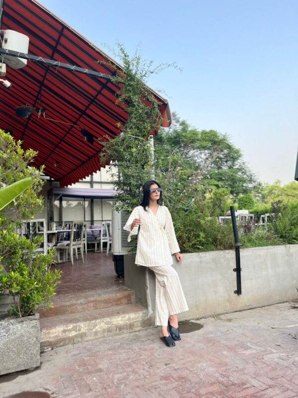 2 pc Luxury ready to wear Striped Elegance Ensemble - Image 3