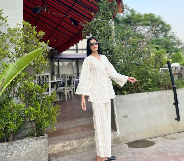 2 pc Luxury ready to wear Striped Elegance Ensemble - Image 4