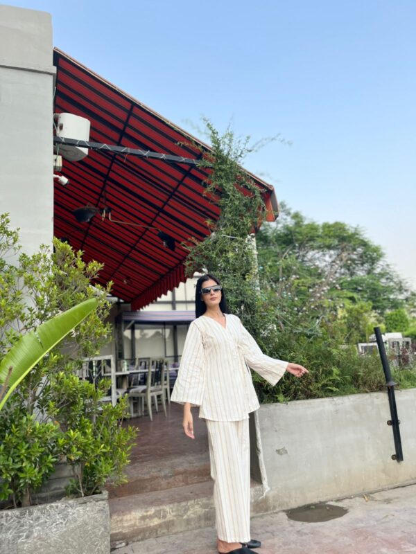 2 pc Luxury ready to wear Striped Elegance Ensemble - Image 7
