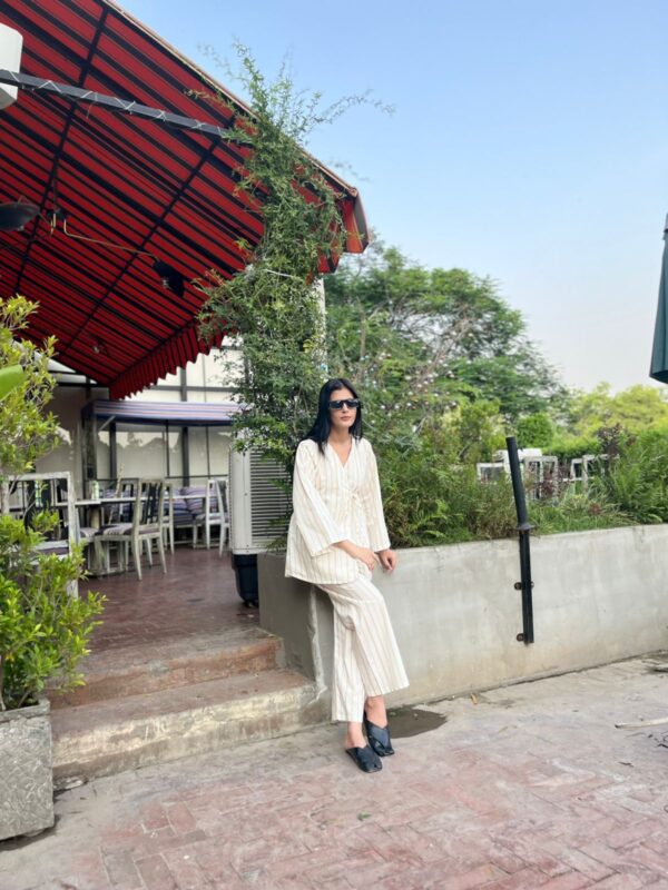 2 pc Luxury ready to wear Striped Elegance Ensemble - Image 6